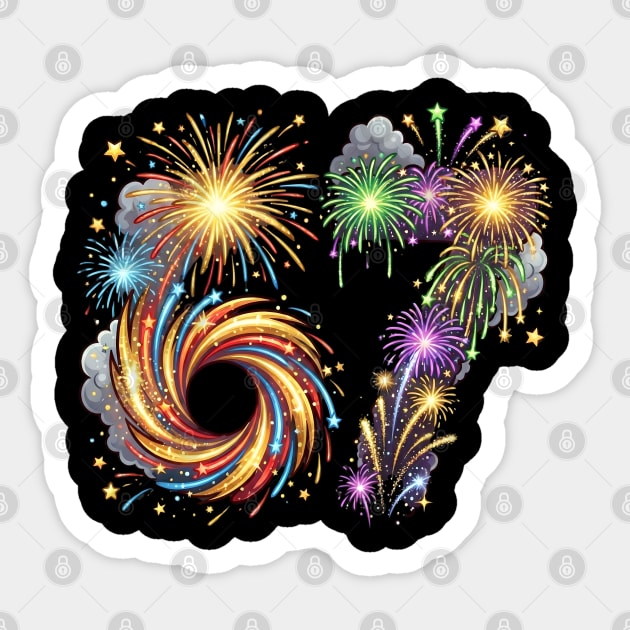 67 Colorful Fireworks Celebration for New Year's Eve Sticker by Creatifly Graphic Tees